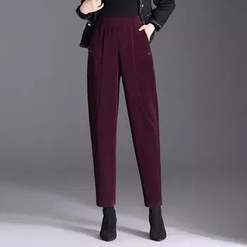 Шаровары женские с высокой талией вельветовые простые плюс весна осень винтажные свободные повседневные брюки ретро универсальные M