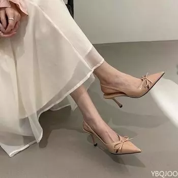 Sharp bow bow shallow high heels 2025 Summer new style with slim heels fashionable elegant temperament simple women s shoes 35