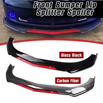 Sharp Gloss Black Red Tongue Передний бампер Губа Подбородок Спойлер Разделитель Диффузор Комплект кузова Отделка Защитный кожух воздухозаборника Универсальный Большинство автомобилей