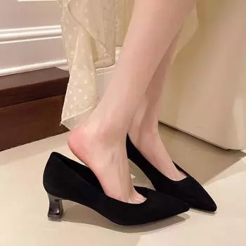 Sharp pointed French leopard print cat heel women s singles 2025 new shallow mouth commuting versatile women s office high heels 34 чёрный