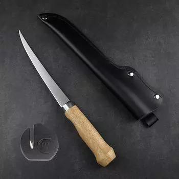 Sharp Stainless Steel Fishing Knife Sushi Knife Kitchen Fish Meat Bone Fruit Vegetables Cutting Tool with Knife Cover Sharpener