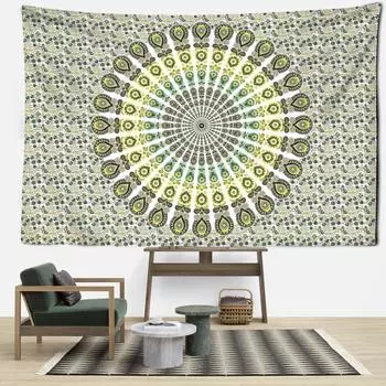 Шартрез Мандала Гобелен Настенный Абстрактное Искусство Богемная Спальня Эстетика Декор Комнаты Фон Ткань 95x70CM