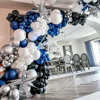 Шары металлик сине-серебристого цвета, гирлянда, арка, звездные фольгированные шары, день рождения, вечеринка, детский праздник, вечеринка, украшение для свадьбы SET