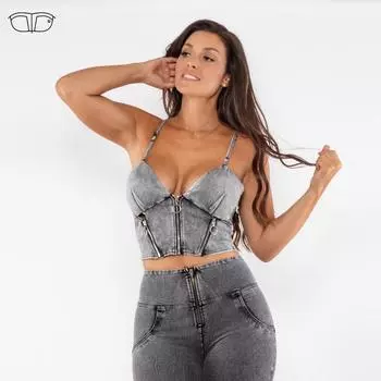 Shascullfites Melody джинсовый формирователь на молнии для женщин майка жилет без косточек укороченный топ сексуальный бюстье бюстгальтер для ночного клуба вечерние XS