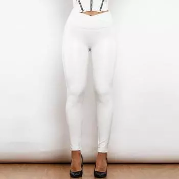 Shascullfites Melody X Cross однотонные белые кожаные леггинсы с высокой талией V-образной формы Кожаные брюки X Крестовые брюки Кожаные леггинсы S