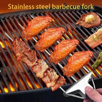 Шашлычки для кебаба из нержавеющей стали, барбекю, 12-дюймовые плоские ровные вилки для барбекю, многоразовые шампуры на гриле C