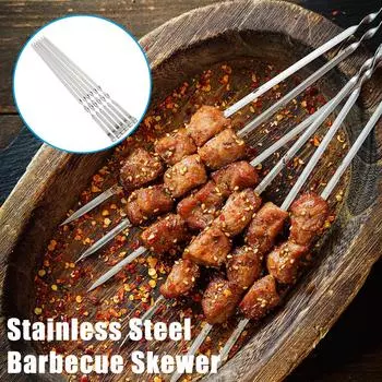 Шашлык из нержавеющей стали для барбекю, 6 шт., плоская вилка для барбекю, открытый кемпинг, пикник, широкая палочка для барбекю, многоразовые палочки для гриля, принадлежности для барбекю, принадлежности для барбекю серебряный
