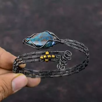 Shattuckite Bangle Copper Wire Wrapped Cuff Bracelet Handmade Brand New Bracelet Adjustable Bangle Gemstone Copper Wire Jewelry Wedding Gift