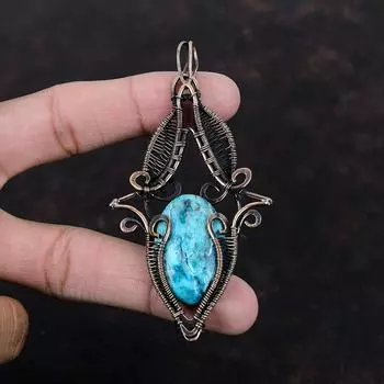 Shattuckite Copper Pendant Copper Wire Wrapped Jewelry Handmade Gemstone Pendant Copper Wire Wrap Pendant Brand New Pendant Gift For Mother