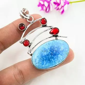 Шаттукит, ювелирные изделия из красного граната, кулон из цельного серебра 925 пробы, ювелирные изделия ручной работы с драгоценными камнями на День памяти 2.48 Inches синий