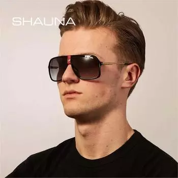 SHAUNA, большие квадратные женские солнцезащитные очки в стиле ретро с двойными мостами, брендовые дизайнерские кожаные мужские уличные очки, солнцезащитные очки UV400