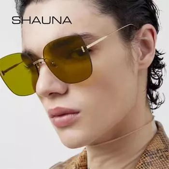 SHAUNA Большие женские солнцезащитные очки без оправы, модные зеленые оттенки UV400SHAUNA, большие солнцезащитные очки без оправы, модные зеленые оттенки UV400