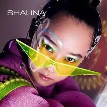 SHAUNA Большие женские треугольные солнцезащитные очки «кошачий глаз» Ins Тополь без оправы, цельные прозрачные линзы Ocean, тонированные солнцезащитные очки UV400