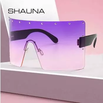 SHAUNA цельные солнцезащитные очки с заклепками для женщин и мужчин, ветрозащитные градиентные солнцезащитные очки UV400