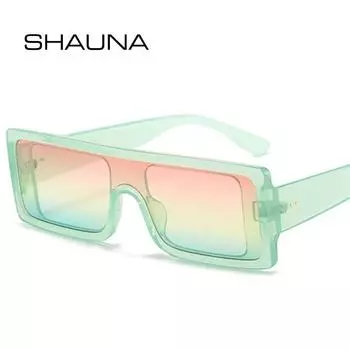 SHAUNA Ins Популярные модные цельные квадратные солнцезащитные очки ярких цветов женские градиентные оттенки UV400 ретро мужские зеленые и желтые солнцезащитные очки