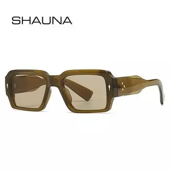 SHAUNA Ins популярные модные солнцезащитные очки женские квадратные градиентные оттенки UV400 мужские трендовые панк-заклепки оливково-зеленые солнцезащитные очки