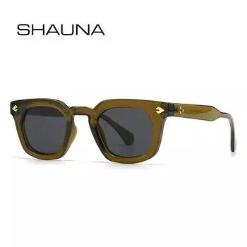 SHAUNA Ins Популярные модные женские солнцезащитные очки с квадратными заклепками, мужские солнцезащитные очки с градиентом UV400