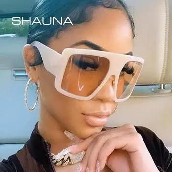 SHAUNA металлические петли в большой оправе квадратные женские солнцезащитные очки модные двойные цвета оправа градиентных оттенков UV400