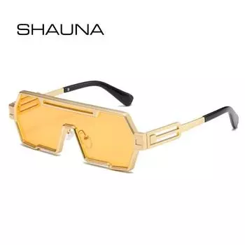 SHAUNA модные цельные мужские солнцезащитные очки большого размера, винтажные металлические зеркальные очки в стиле панк, UV400, женские роскошные солнцезащитные очки