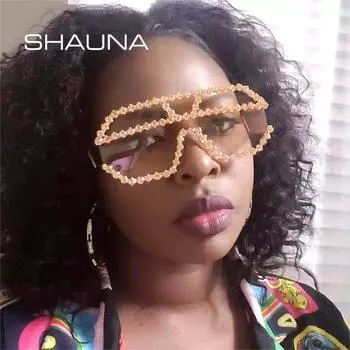 SHAUNA модные цельные солнцезащитные очки большого размера со стразами женские винтажные роскошные солнцезащитные очки с кристаллами и бриллиантами