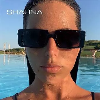 SHAUNA модные флуоресцентные зеленые прямоугольные женские солнцезащитные очки с прозрачными линзами Ocean, винтажные мужские солнцезащитные очки UV400