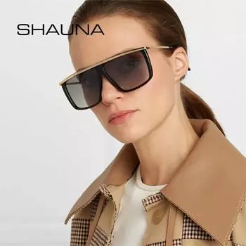SHAUNA модные квадратные металлические женские солнцезащитные очки с плоским верхом, винтажные мужские солнцезащитные очки с градиентом, оттенки UV400