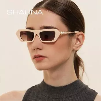 SHAUNA модные маленькие квадратные солнцезащитные очки женские роскошные винтажные полуметаллические солнцезащитные очки с жемчугом оттенки UV400