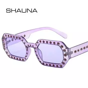 SHAUNA модные многоугольные квадратные яркие цвета женские роскошные солнцезащитные очки с кристаллами в стиле ретро сине-зеленого оттенка UV400 трендовые мужские солнцезащитные очки