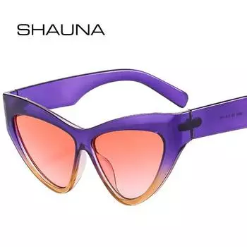 SHAUNA модные солнцезащитные очки «кошачий глаз» с градиентом, оттенки UV400, винтажные зеленые, фиолетовые очки, мужские трендовые солнцезащитные очки