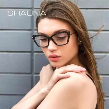 SHAUNA модные женские очки «кошачий глаз» TR90 с защитой от Blu-Ray, оправа для очков с пружинным шарниром, прозрачные линзы, женские оптические очки в оправе
