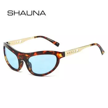 SHAUNA новые женские солнцезащитные очки «кошачий глаз», винтажные уникальные металлические полые круглые очки UV400, мужские модные леопардовые синие солнцезащитные очки