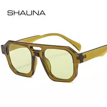 SHAUNA Ретро двойные мосты многоугольные квадратные солнцезащитные очки женские прозрачные линзы Ocean оттенки UV400 мужские панк оливково-зеленые солнцезащитные очки