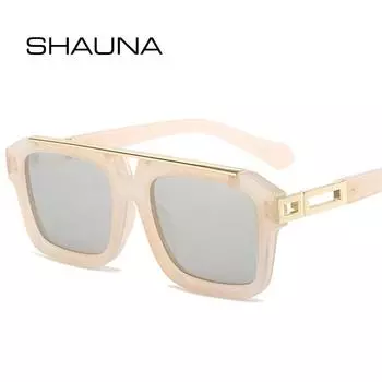 SHAUNA Ретро квадратные женские солнцезащитные очки с двойными мостами, модные яркие цвета, UV400, мужские серебряные зеркальные солнцезащитные очки