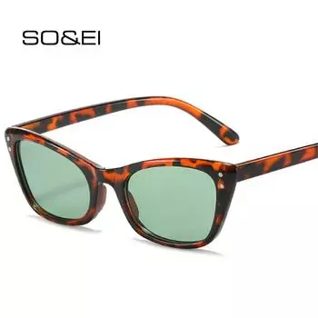 SHAUNA Ретро Маленькие солнцезащитные очки «кошачий глаз» Женская мода Прозрачные океанские градиентные линзы UV400 Мужские солнцезащитные очки с заклепками Leopard green