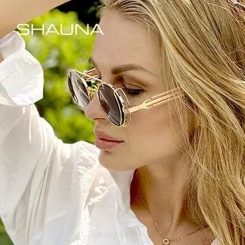 SHAUNA Ретро металлические солнцезащитные очки в стиле панк круглые женские готические весенние солнцезащитные очки в стиле стимпанк мужские UV400