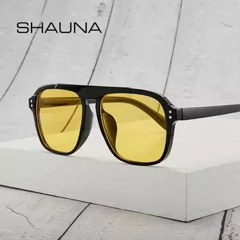 SHAUNA Rivets, большие квадратные солнцезащитные очки, женские ретро прозрачные желтые мужские уличные солнцезащитные очки UV400