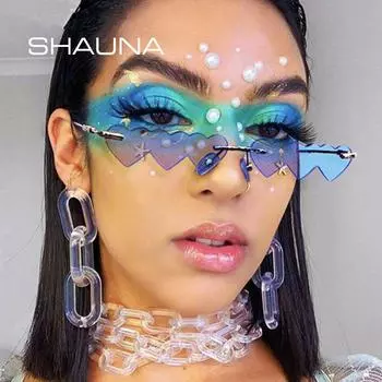 SHAUNA уникальные маленькие солнцезащитные очки без оправы в форме сердца, женские модные солнцезащитные очки ярких цветов для женщин UV400