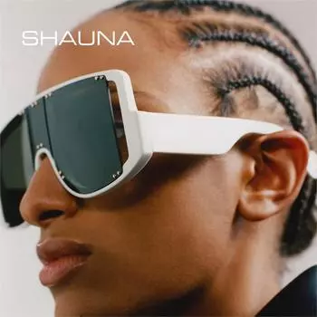 SHAUNA винтажные большие квадратные цельные солнцезащитные очки, роскошные женские очки с заклепками, декоративные градиентные очки, мужские оттенки UV400
