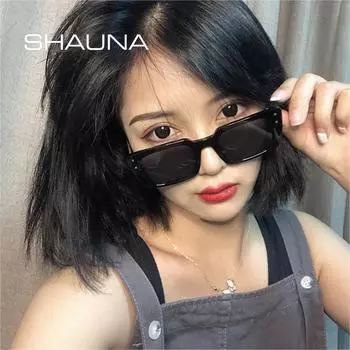 SHAUNA винтажные маленькие прямоугольные женские солнцезащитные очки модные украшения для ногтей очки мужские квадратные солнцезащитные очки оттенки UV400