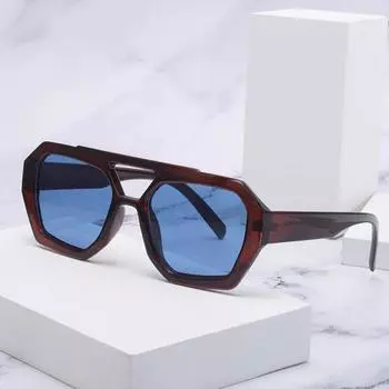 SHAUNA винтажные нерегулярные многоугольные квадратные женские солнцезащитные очки с двойными мостами, оттенки UV400, мужские синие, зеленые солнцезащитные очки