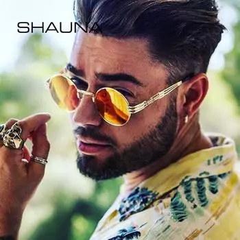 SHAUNA винтажные женские солнцезащитные очки в стиле стимпанк ретро мужские круглые солнцезащитные очки UV400