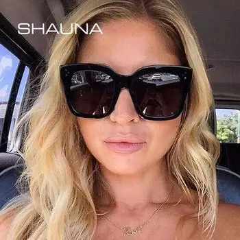 SHAUNA Женские квадратные солнцезащитные очки в стиле ретро с заклепками, большие размеры, градиентные оттенки UV400
