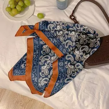 Shawl Luxury Female Print Wave Point Stripe Women Silk Scarf Hair Tie Band Head Scarf Square Scarf D