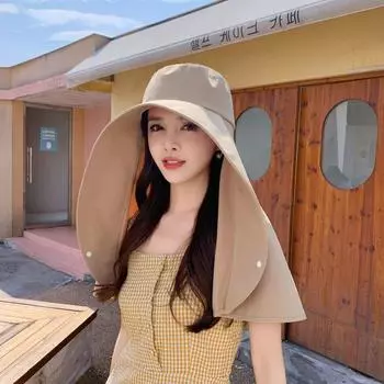 Shawl Neck Protection Integrated Sun Hat Women s 2025 New Arrival Summer Big Brim Cycling and Driving Traveling Sun Hat Khaki One size