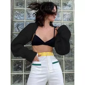 Shawl Sexy Slim Long Sleeve Top Black One Size
