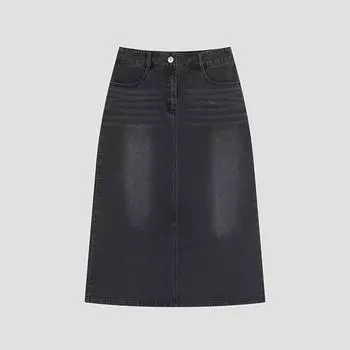 [She S miSS] Back Slit Denim Midi Skirt SSmSko12010 Dg dark gray/55