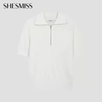 She S miss базовый трикотажный свитер с коротким рукавом и застежкой-молнией на половину длины SSkpoo22710 IV Ivory/55