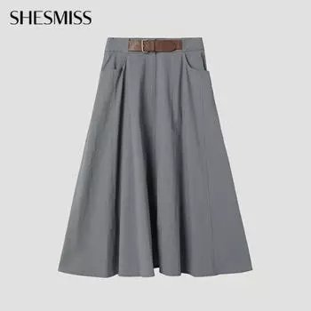 She S miSS Belt Detail Flare Skirt SwwSkp12020 Gr Grey/44