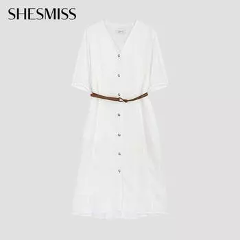 She S miSS Belted Check V Neck dreSS Swwopo21050 Ow off-white/55