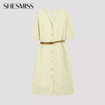 She S miSS Belted Check V Neck dreSS Swwopo21050 Lb light beige/55